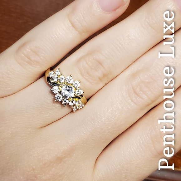 FINAL RESTOCK!! Brilliant Cut 18k Yellow Gold Plated Cluster Ring - Picture 4 of 6